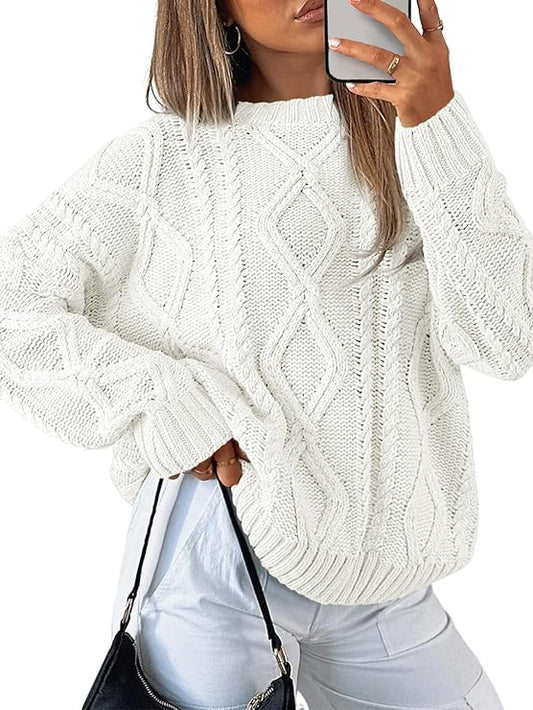 Women's Oversized Cable Knit Crewneck Sweaters
